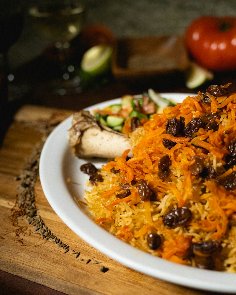 Stock photo of rice with carrots and raisins
